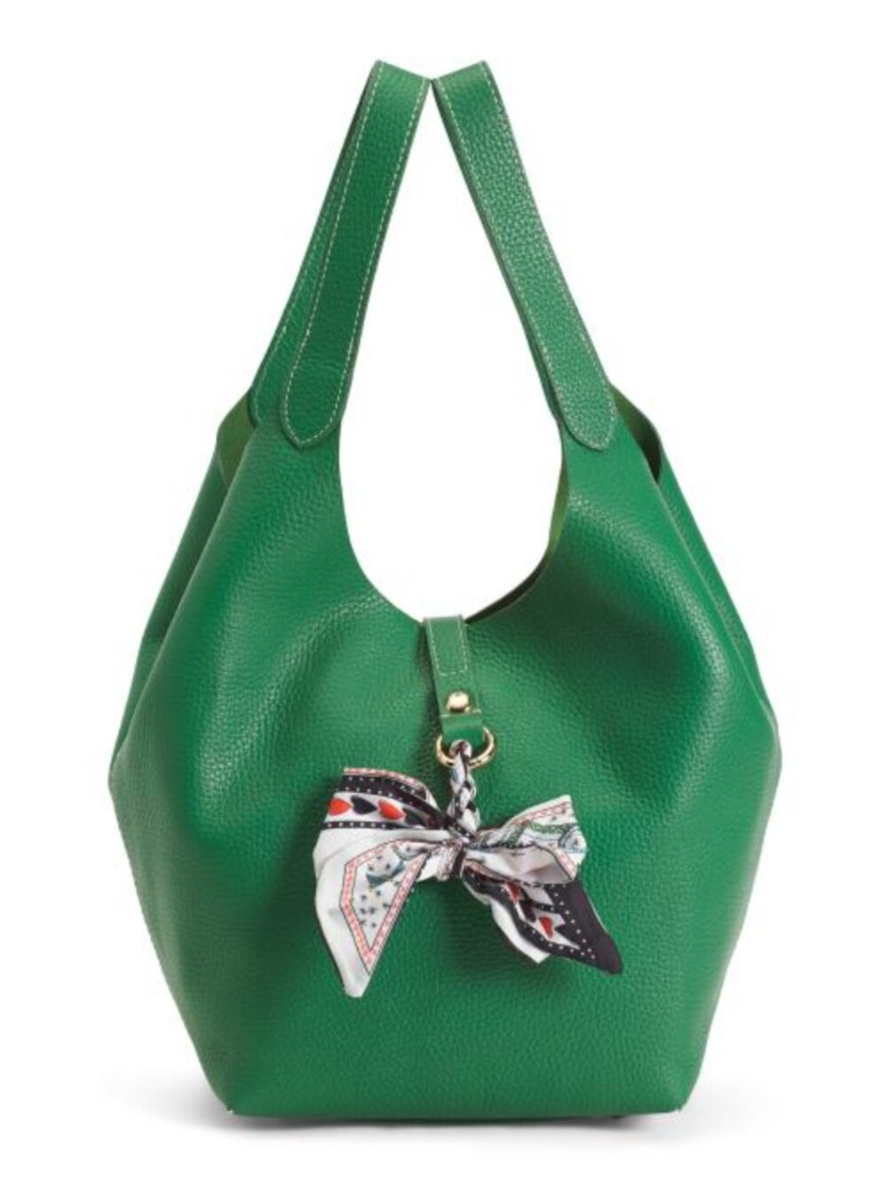 LA VIA Made In Italy Leather Soft Double Handle Shopper Tote With Charm